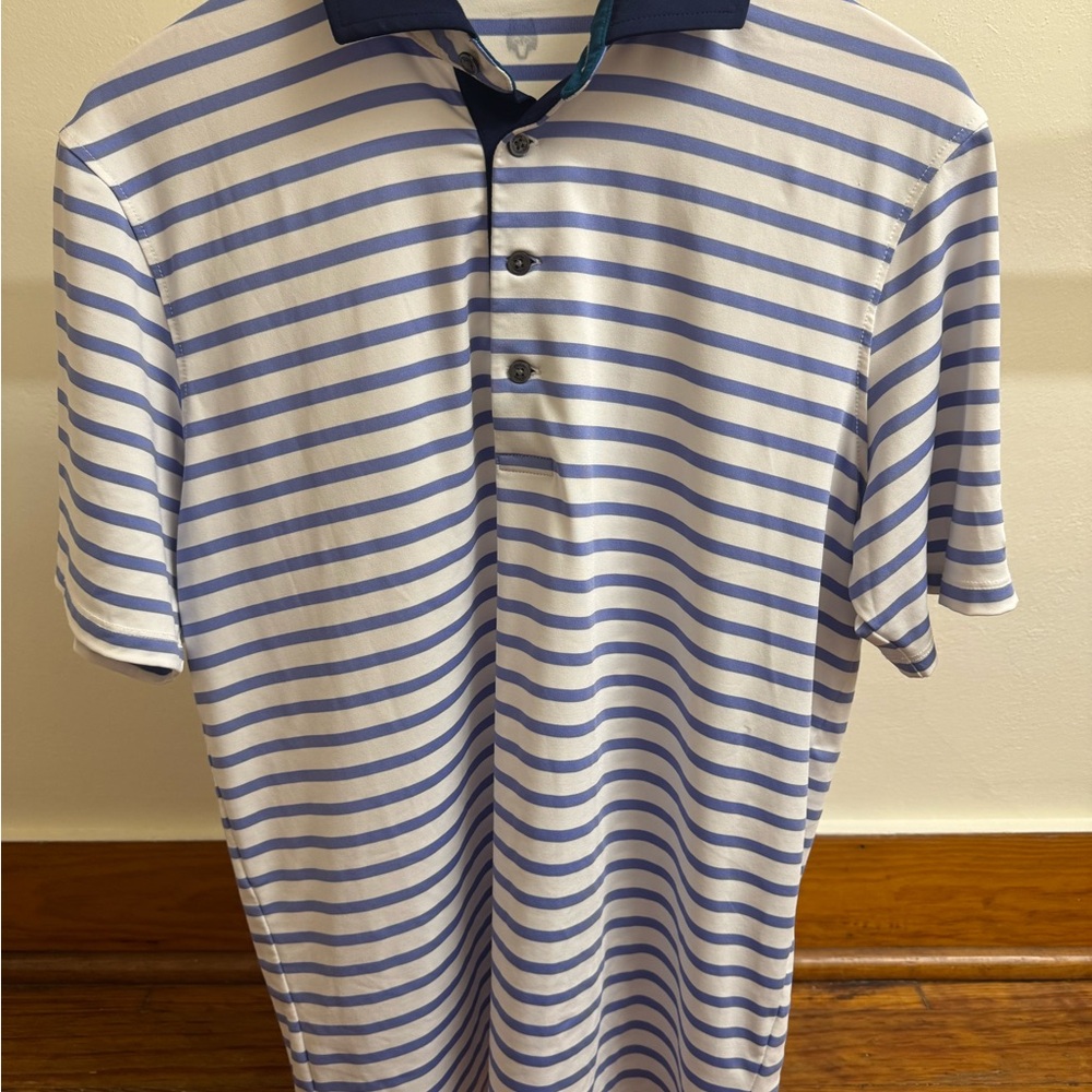 Greyson Golf Polo Striped Blue and White